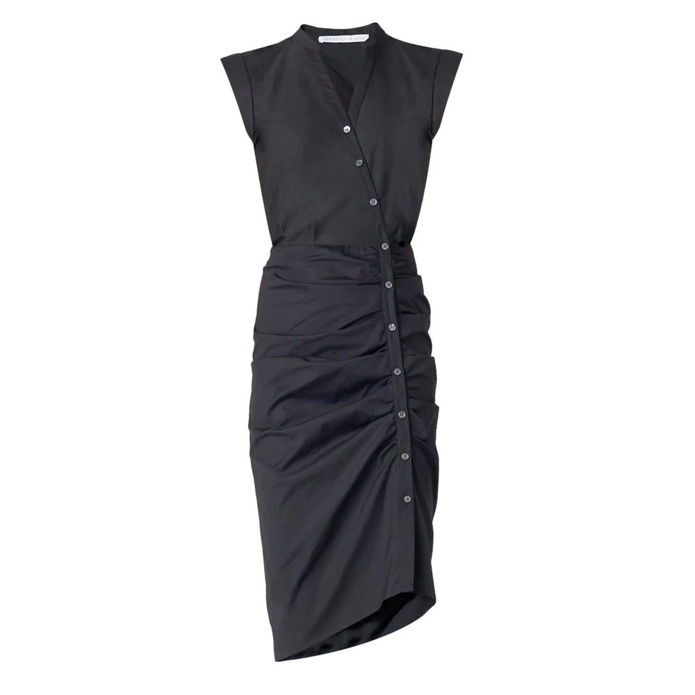 NEW VERONICA BEARD ruched shirt dress in black - Picture 2 of 4